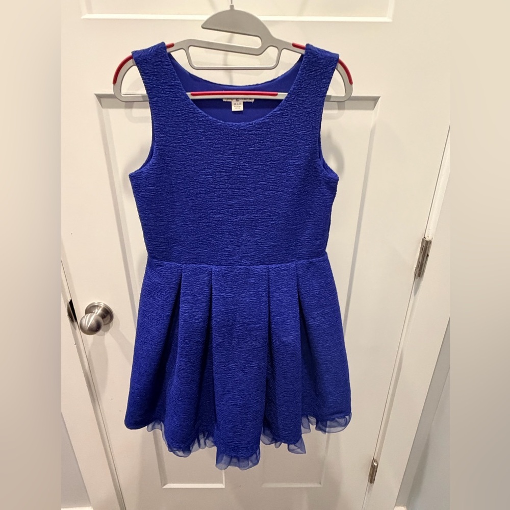 Knit Works Girls Dress Size 14.5 Royal Blue Textured Fit Flare Party Dress
